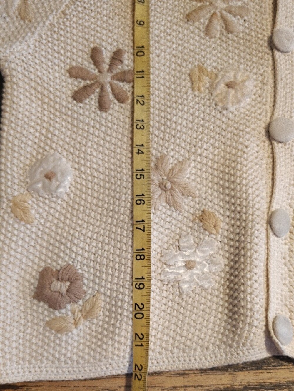 Vintage Cream Floral Applique Knit Cardigan with Faux Fur Collar - Picture 8 of 9